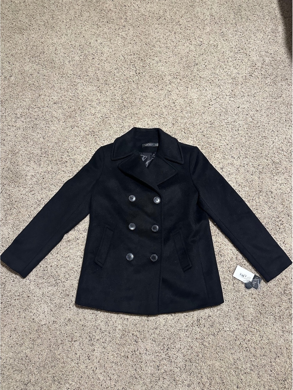 Lauren Ralph Lauren Black Wool Pea Coat Size 8P New with Tags